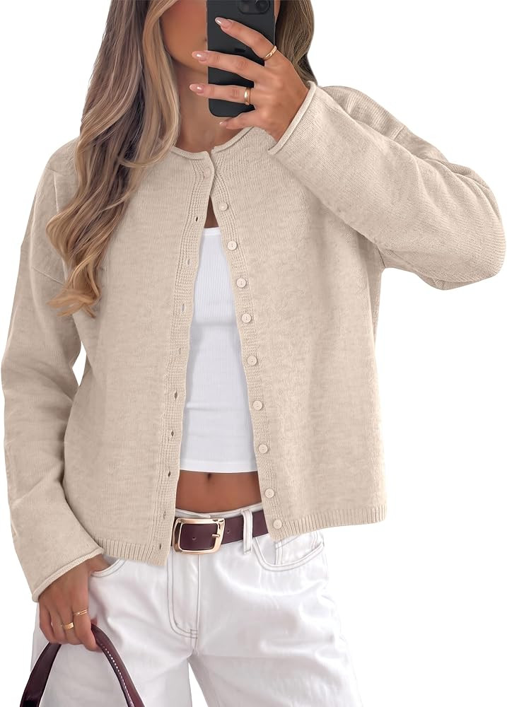 ANRABESS Women Button Down Long Sleeve Roll Neck Cardigan Sweater | Amazon (US)