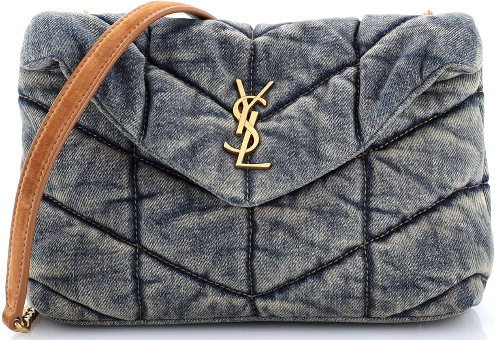 Amazon.com: Saint Laurent, Pre-Loved Loulou Puffer Shoulder Bag Quilted Vintage Denim Mini, Blue ... | Amazon (US)