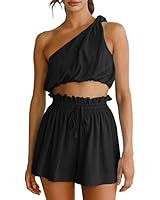 Imily Bela Womens 2 Piece Outfits Linen Matching Sets Two Piece Crop Tops and Paper Bag Waist Sho... | Amazon (US)