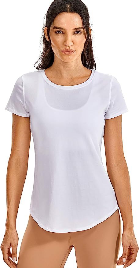 CRZ YOGA Women's Pima Cotton Short Sleeve Workout Shirt Yoga T-Shirt Athletic Tee Top | Amazon (US)