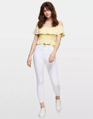 Miss Selfridge Lizzie recycled cotton high-waist skinny jeans in white | ASOS (Global)