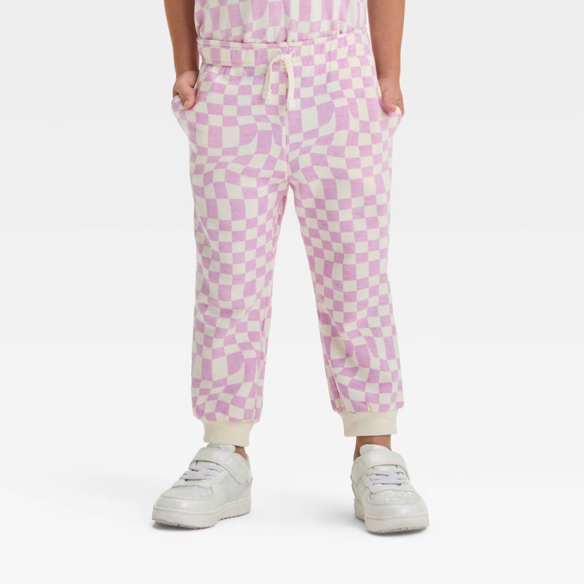 Grayson Mini Toddler Girls' Checkerboard Printed Pull-On French Terry Jogger Pants - Pink | Target