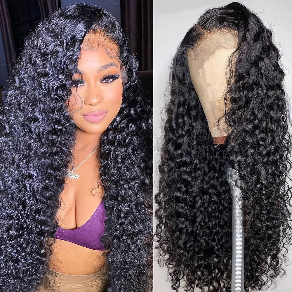 Deep Wave Lace Front Wigs Human Hair 180% Density 4X4 Transparent Lace Closure Wigs for Black Wom... | Amazon (US)