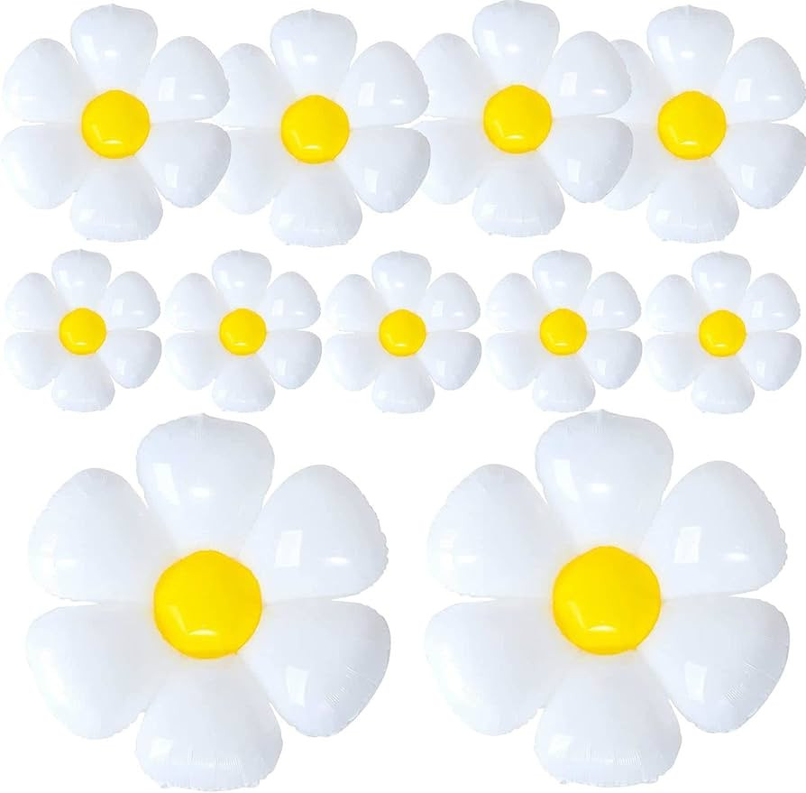 YUJUN 11PCS Daisy Balloons,Huge White Flower Daisy Foil Mylar Balloons for Baby Shower Wedding Gr... | Amazon (US)