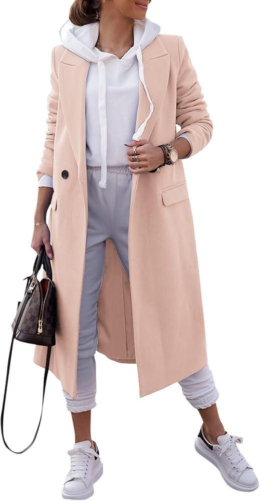 Zwurew Women's Double Breasted Pea Coat Winter Notched Lapel Collar Wool Blend Long Trench Coat J... | Amazon (US)