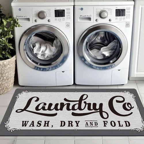Laundry Room Rug Runner 20 * 47, Non Slip Laundry Rug Kitchen Rugs Washable Mat Waterproof Mudroom Floor Carpet Runner Farmhouse Laundry Room Decor, White | Amazon (US)
