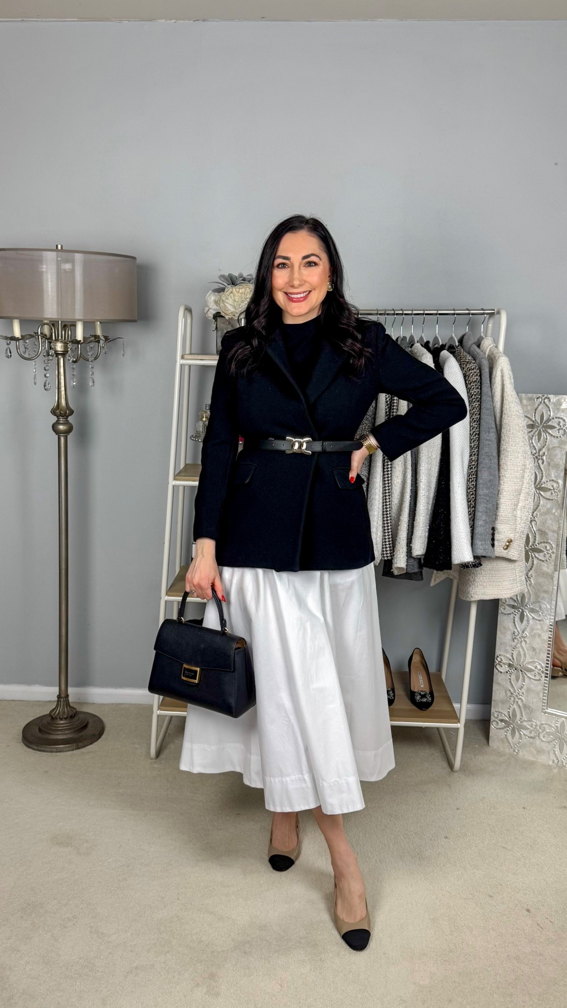 Classy work outfit 🖤🤍

Black blazer 
Black sweater shell 
White midi skirt size 4, fits big 50% off 
 Cap toe sling backs size 7 narrow, should of got regular width and possibly sized up half size 

Work wear 
Classy outfit
Office outfit 


#LTKSeasonal #LTKWorkwear #LTKSaleAlert