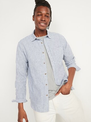 Regular Fit Everyday Striped Linen-Blend Shirt for Men | Old Navy (US)
