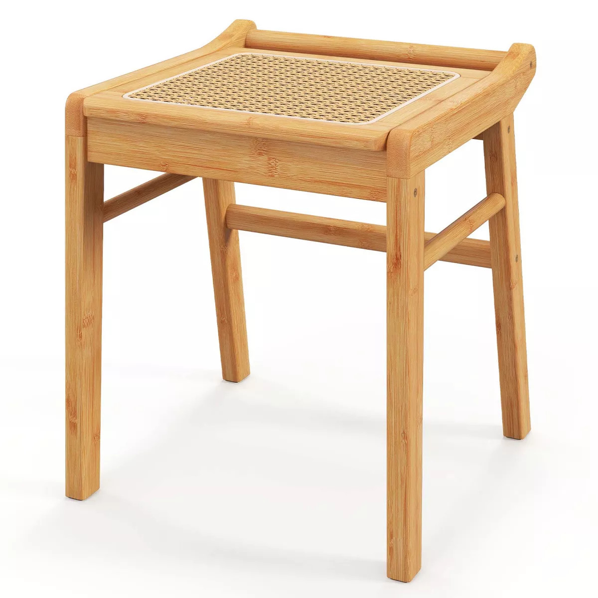 Costway Bamboo Vanity Stool Rattan Top Ottoman Footrest for Living Room Bedroom Natural | Target