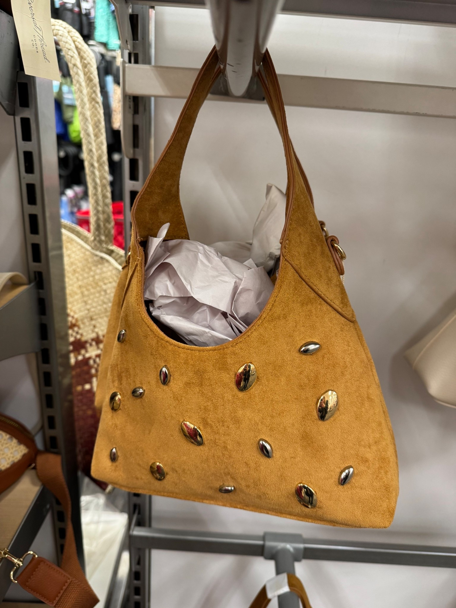 Target 🎯 Faux Suede Mini Studded Slouchy Chain Handbag - Universal Thread™ Tan

#LTKootd #LTKTravel #LTKWorkwear