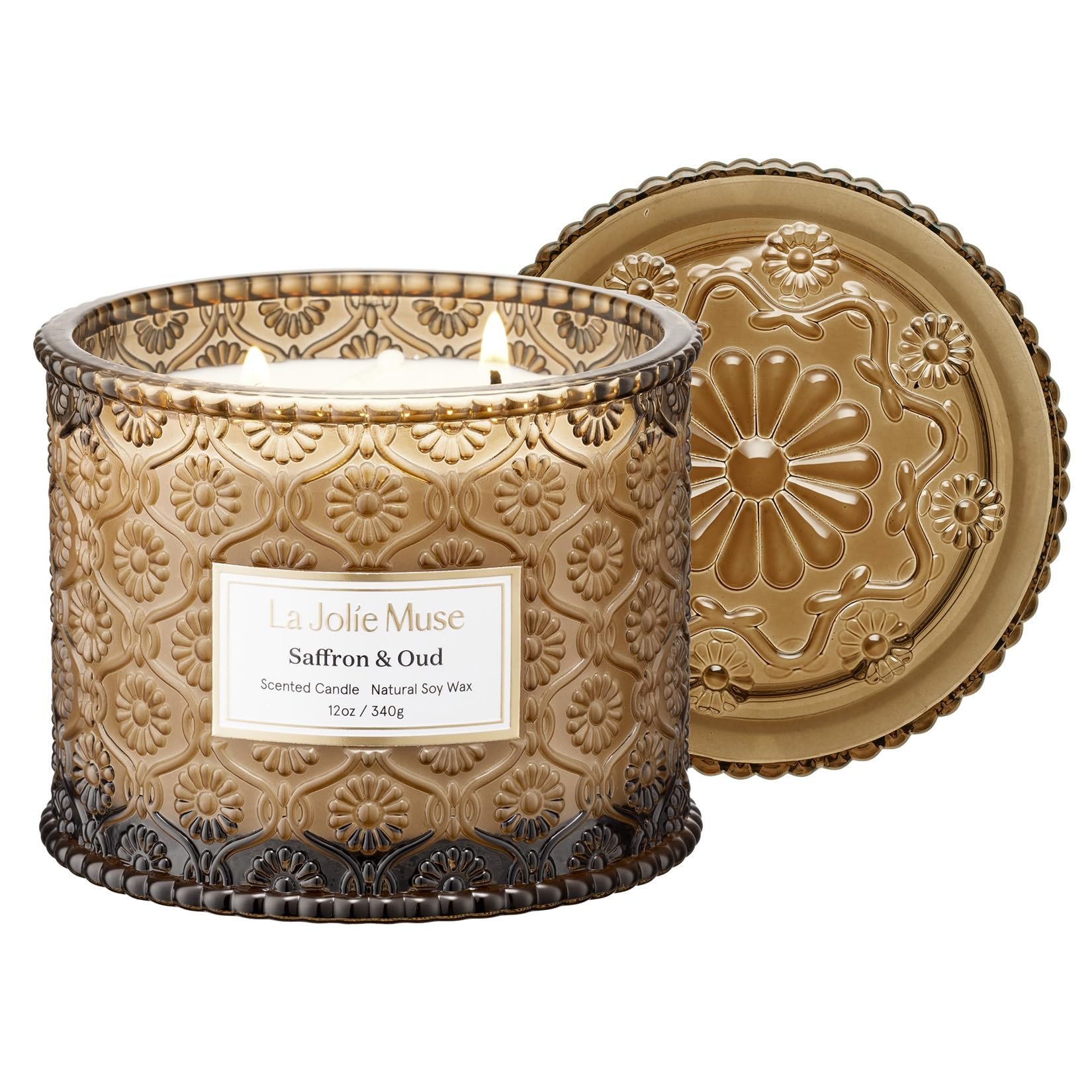 LA JOLIE MUSE Saffron & Oud Scented Candle, Candles for Home Scented, Large 2-Wick Soy Candles, C... | Amazon (US)