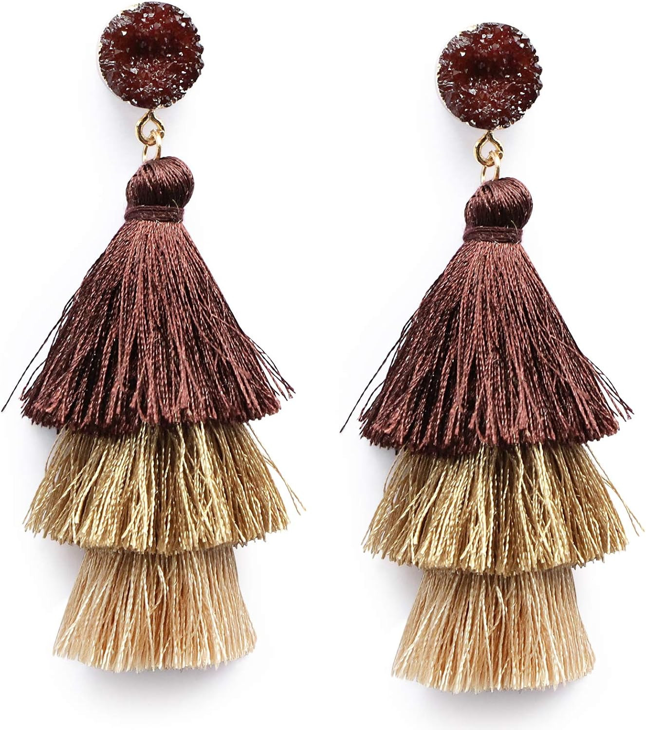 Me&Hz Colorful Layered Tassel Earrings Bohemian Tiered Tassel Druzy Stud Dangle Drop Earrings for... | Amazon (US)