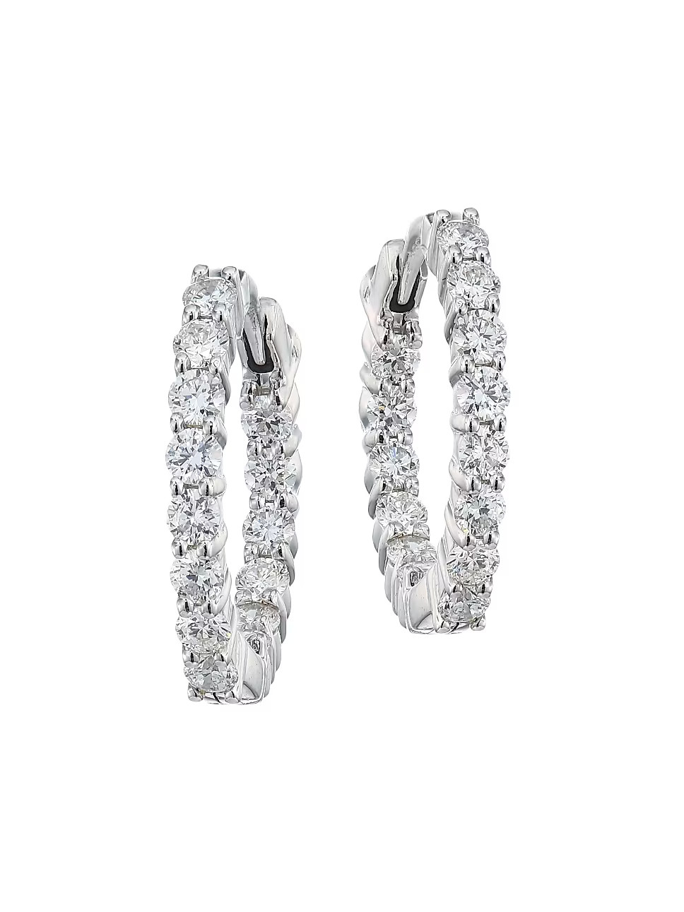 Roberto Coin 0.76 TCW Diamond &amp; 18K White Gold Hoop Earrings/0.5" | Saks Fifth Avenue