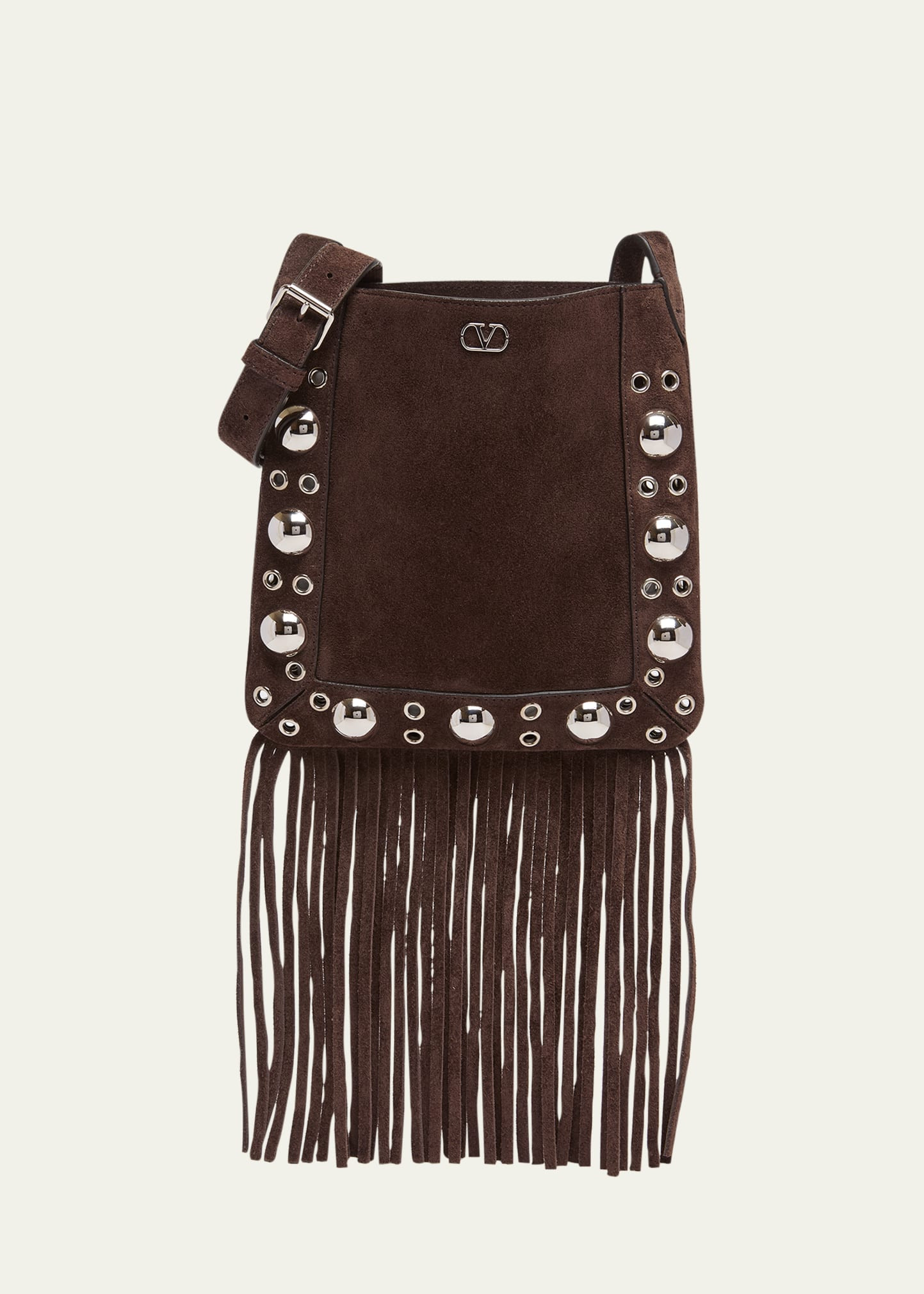 Valentino Garavani Small Studded Fringe Suede Crossbody Bag | Bergdorf Goodman
