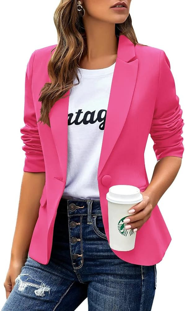Womens Casual Blazers Long Sleeve Lapel Button Slim Work Office Blazer Jacket | Amazon (US)
