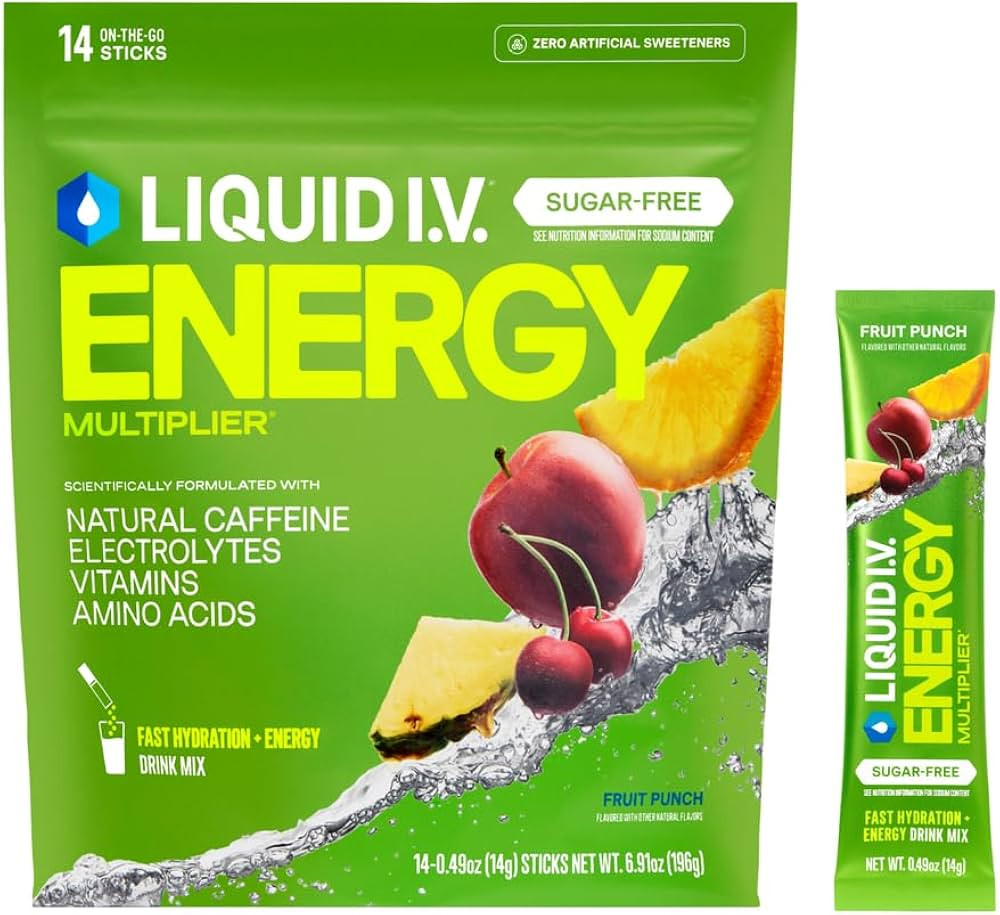 Liquid I.V.\u00ae Hydration Multiplier Sugar-Free + Energy - Fruit Punch | Electrolyte Powder Dri... | Amazon (US)