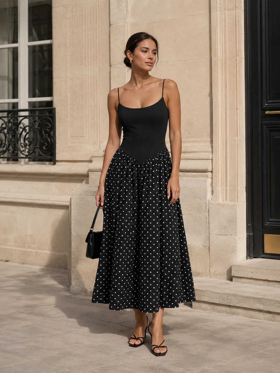 Contrast Bodice Polka Dot Dress | Commense