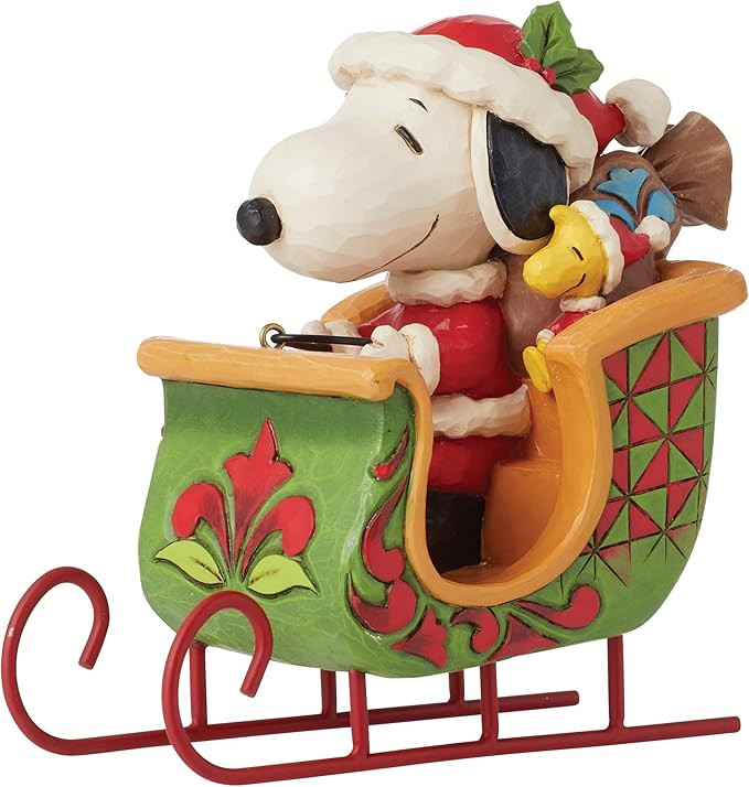 Enesco Peanuts by Jim Shore Santa Snoopy and Woodstock in Sleigh Figurine- Resin Hand Crafted Pai... | Amazon (US)