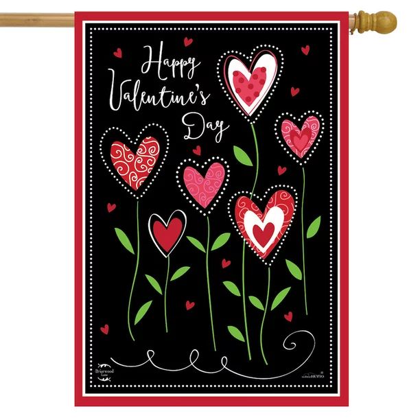 Valentine's Flowers Primitive House Flag Valentine's Day Hearts 28" x 40" | Walmart (US)