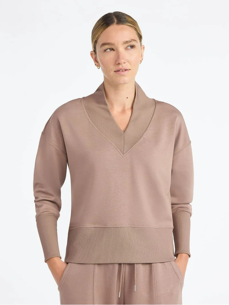 Scoop Women's and Women's Plus New Scubaknit V Neck Sweatshirt, Sizes XS-4X | Walmart (US)
