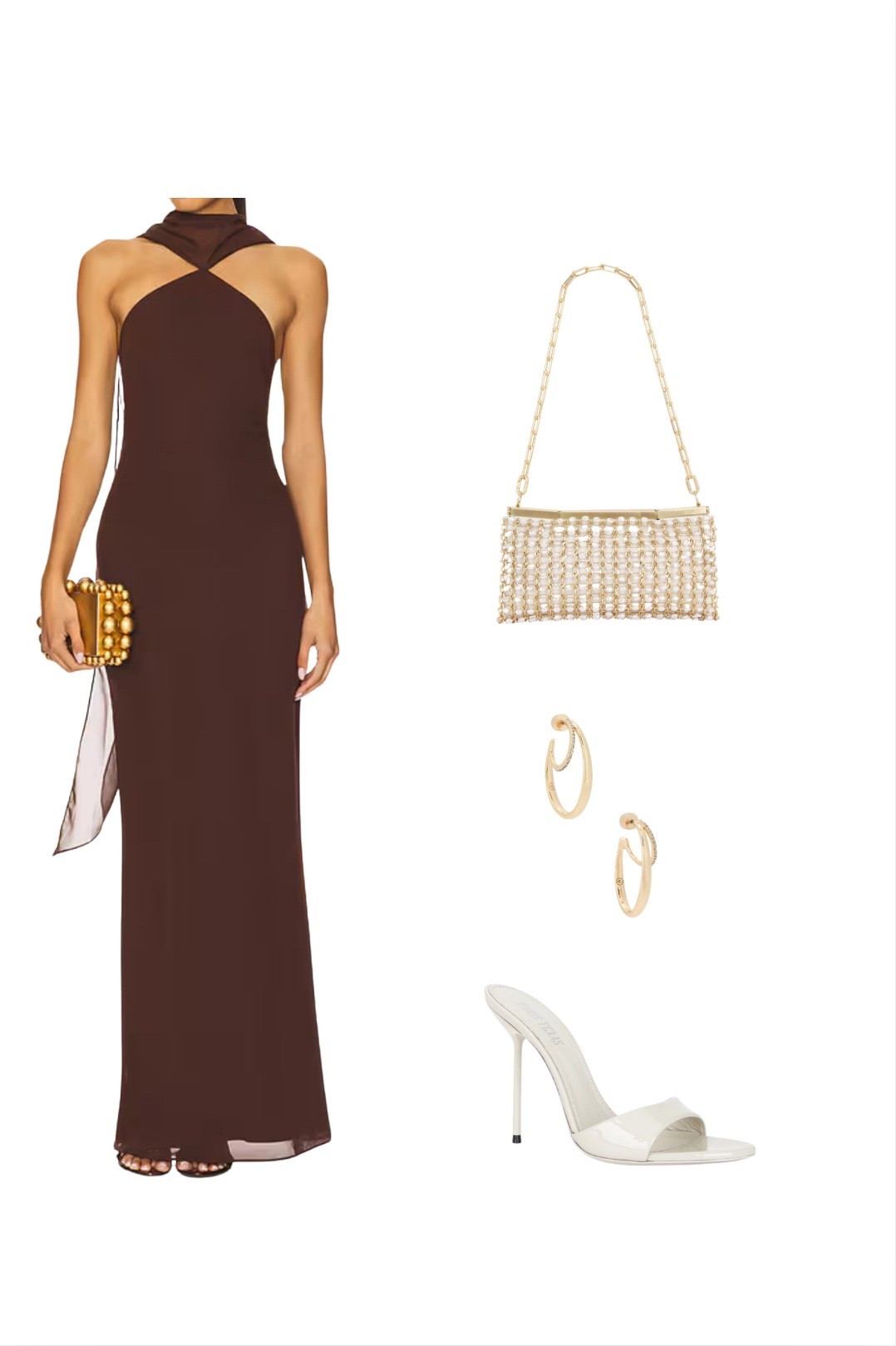 Turn heads in this stunning brown halter gown styled with white stiletto heels, a pearl-embellished mini bag, and gold hoop earrings. This look is perfect for weddings, black-tie events, or formal soirées. Add timeless elegance and modern flair to your wardrobe.
Keywords: brown formal dress, halter evening gown, wedding guest outfit, pearl purse, gold accessories, classy outfit inspo, formal fashion ideas, elegant outfit for dinner party


#LTKSeasonal #LTKU #LTKStyleTip