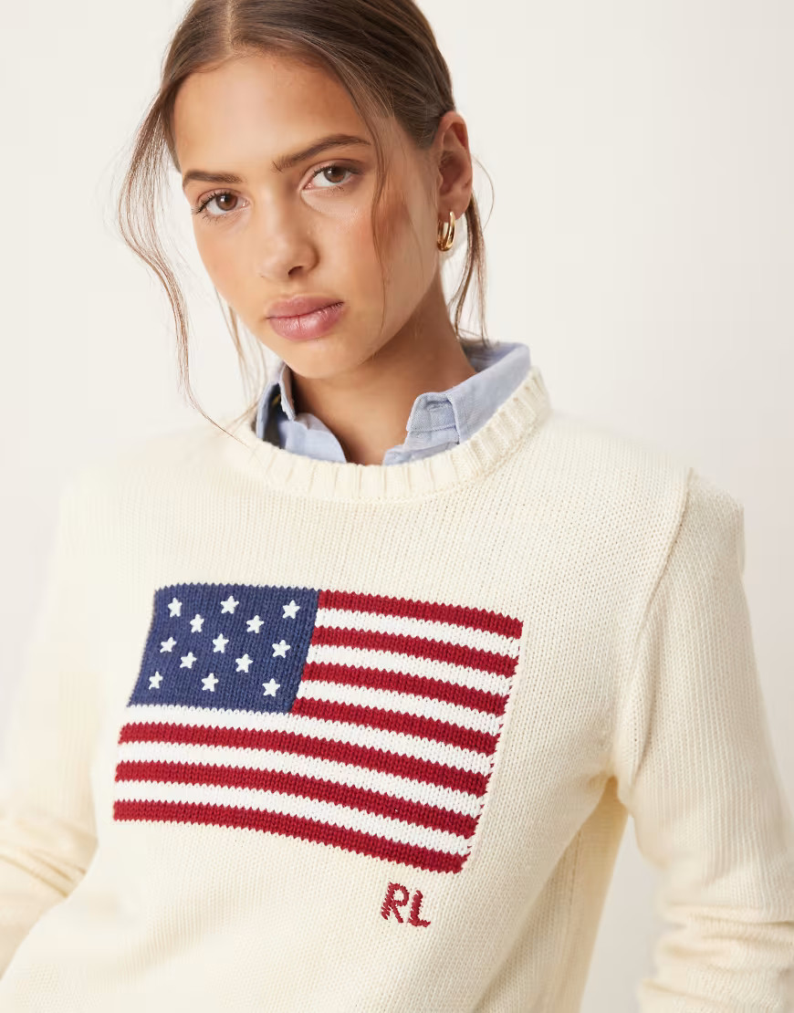 Polo Ralph Lauren flag knit jumper in cream-White | ASOS (Global)