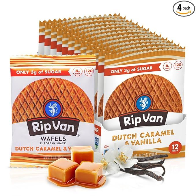 Rip Van WAFELS Dutch Caramel & Vanilla Stroopwafels, Healthy Non GMO, Low Calorie / Sugar Office ... | Amazon (US)