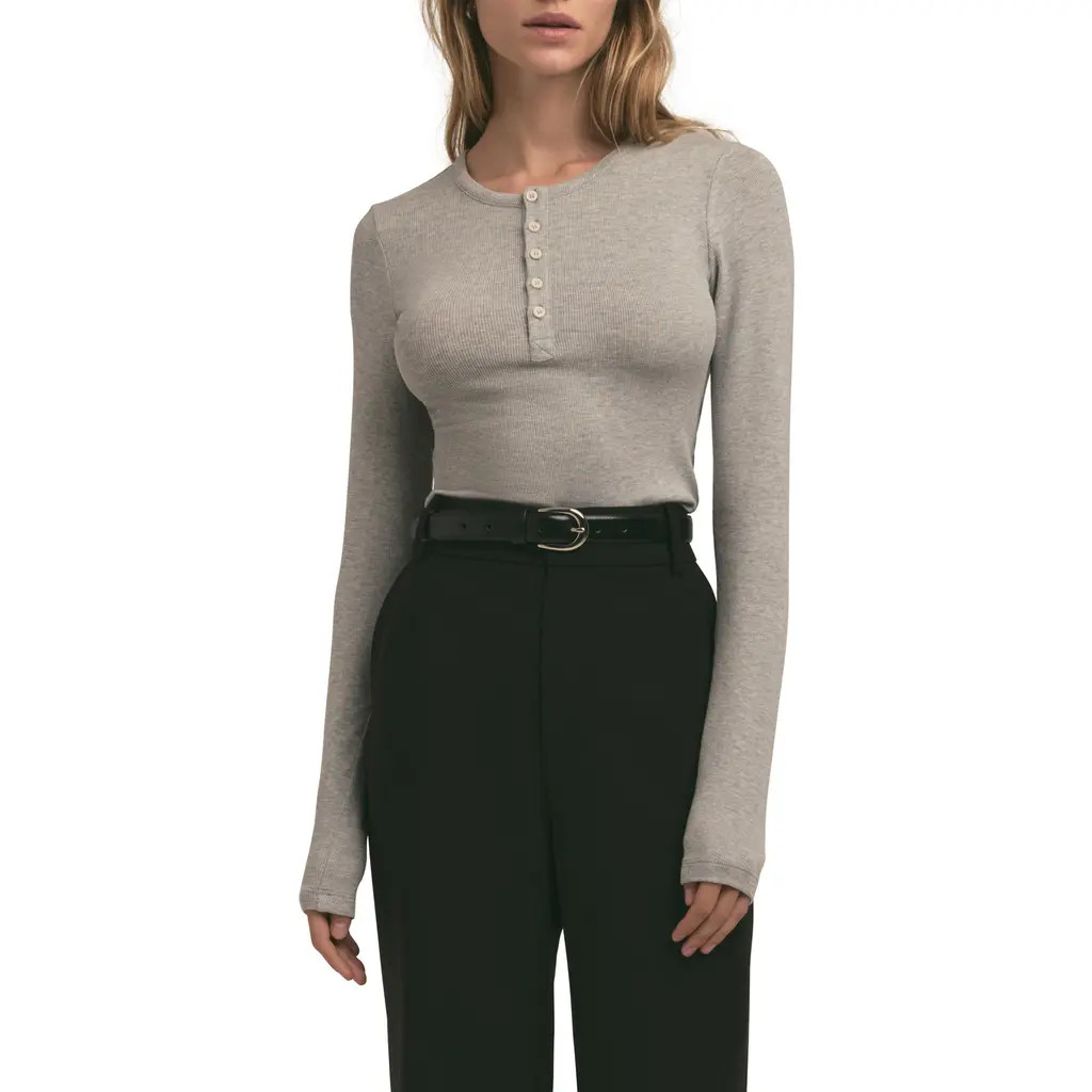 Favorite Daughter The Long Sleeve Rib Henley in Heather Grey at Nordstrom, Size X-Large | Nordstrom