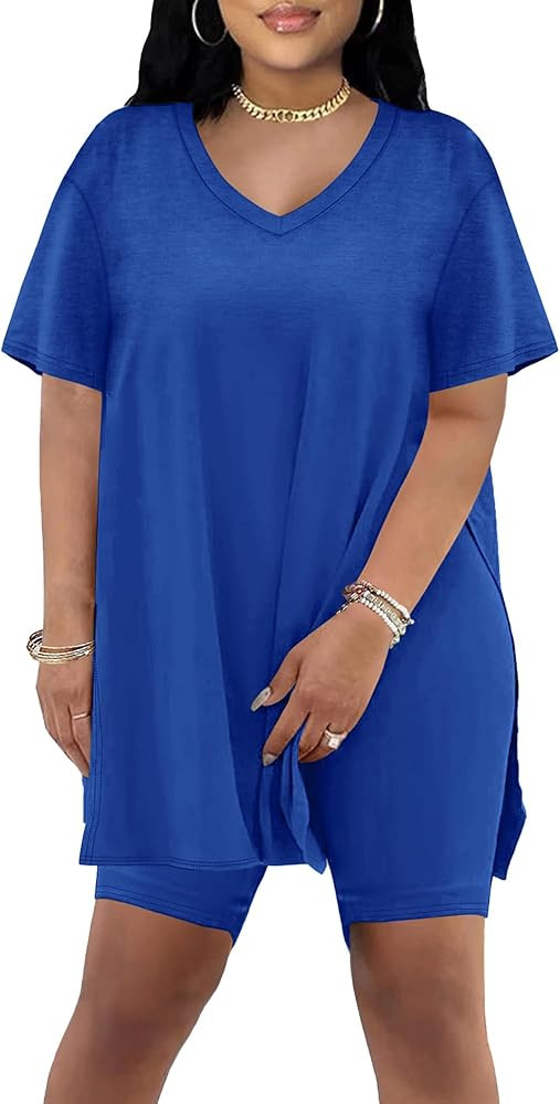 AGSEEEM 2 Piece Summer Outfits for Women Tunics and Biker Shorts Lounge Sets | Amazon (US)