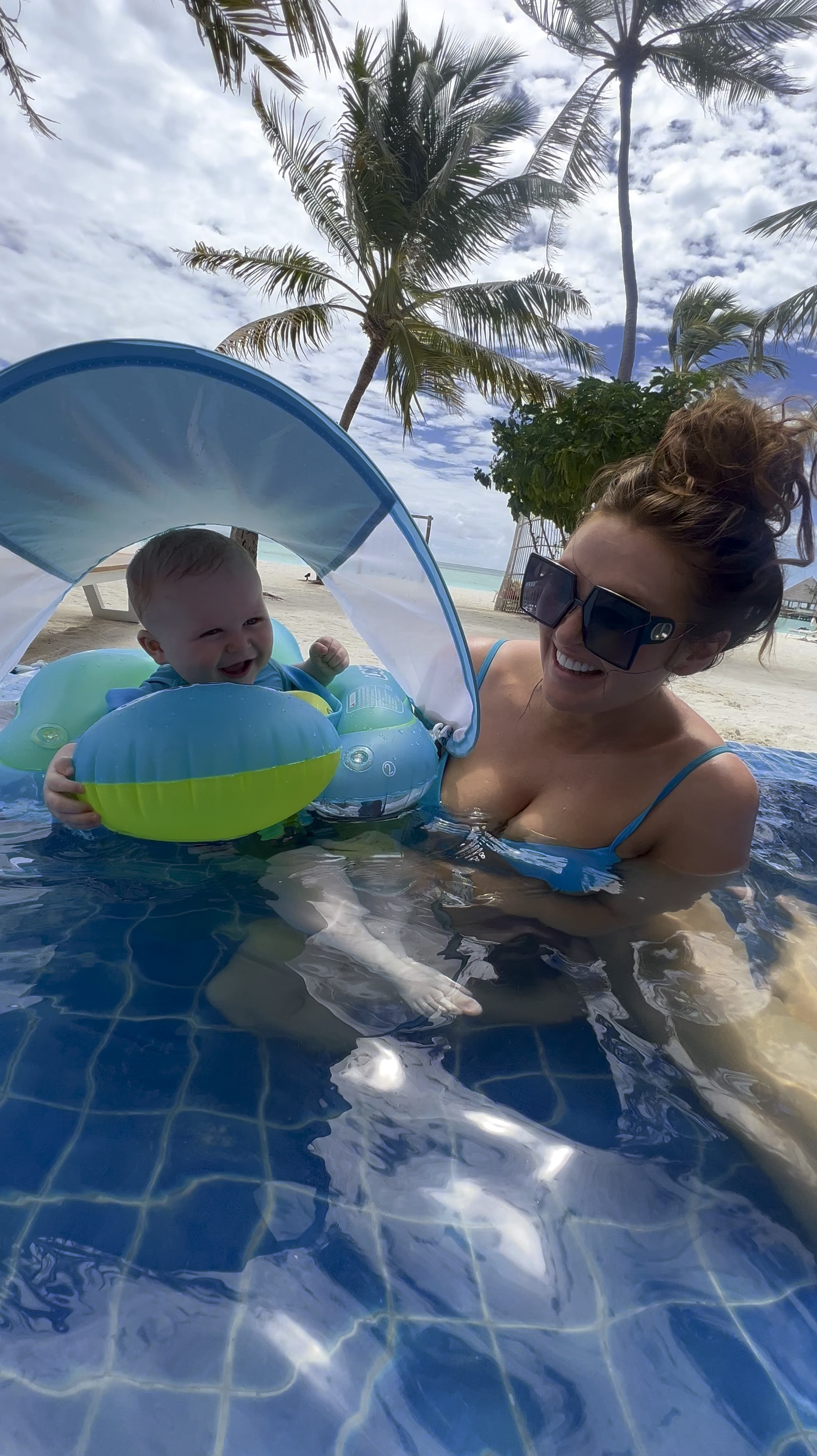 Jude loves his swim float 😍💙 it’s been a game changer & protects him in the sunshine!! It’s not the exact same one as me but linked one similar xxx