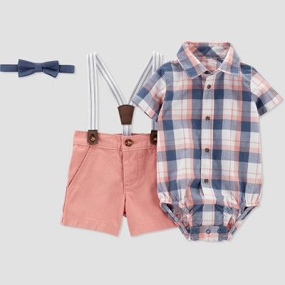 Carter's Just One You® Baby Boys' Honey Plaid Bowtie Top & Bottom Set - Pink | Target