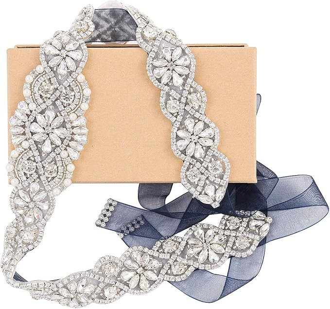 Wedding Belt with Rhinestones Beads Sash Organza Bridal Belt for Wedding Gown Rose Gold Plus Size | Amazon (US)