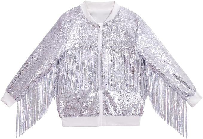 CHENBAO Tessel Girls Sequin Jackets Kids Boys Bomber Hoodie Jacket Zip Up Coat Sparkle Outwear Bi... | Amazon (US)