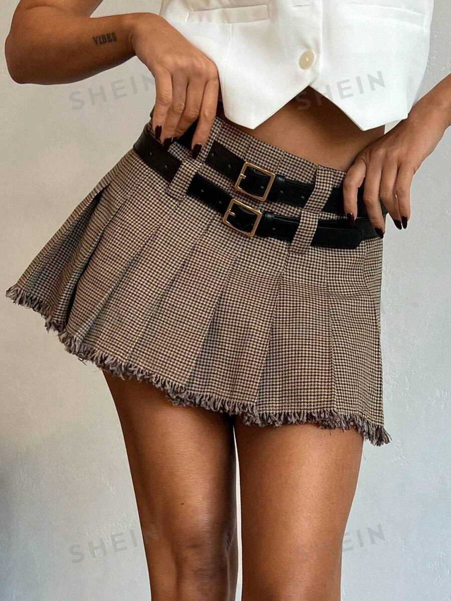 SHEIN Aloruh Women's Fall Skirts Fashion Young Girl Hottie Preppy Style Pleated Raw Edge Hem Fash... | SHEIN