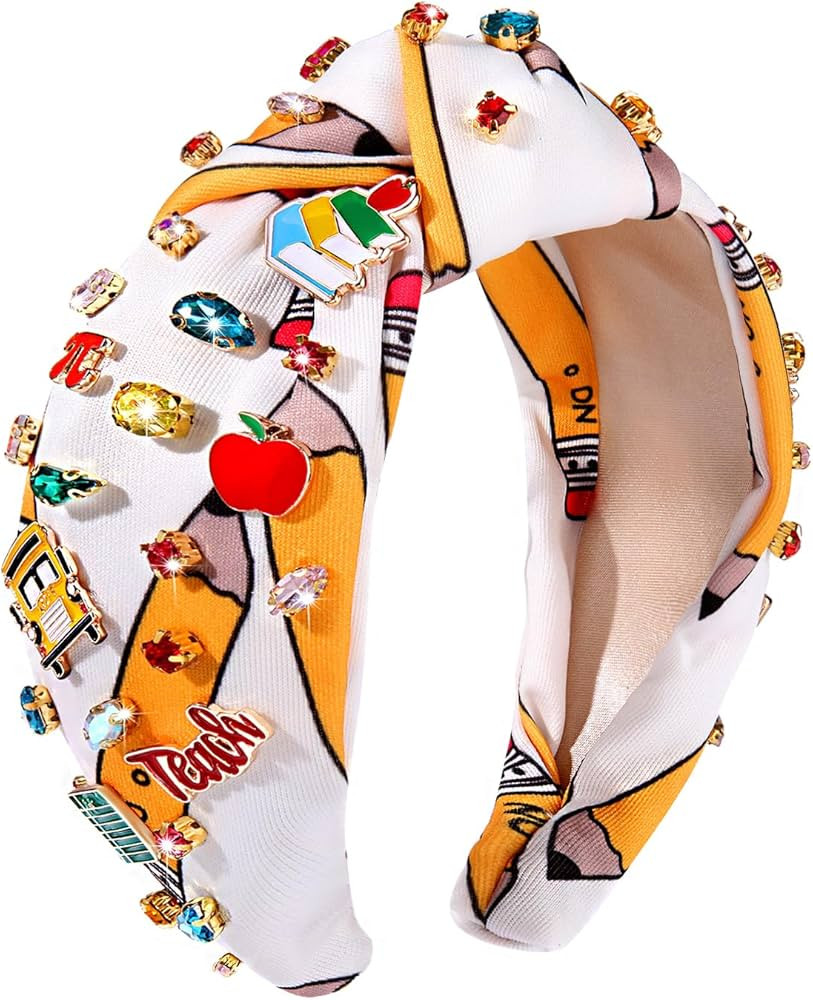 NVENF Teacher Headband for Women Teacher Accessories Crystal Pearl Knotted Headband Rhinestone Be... | Amazon (US)