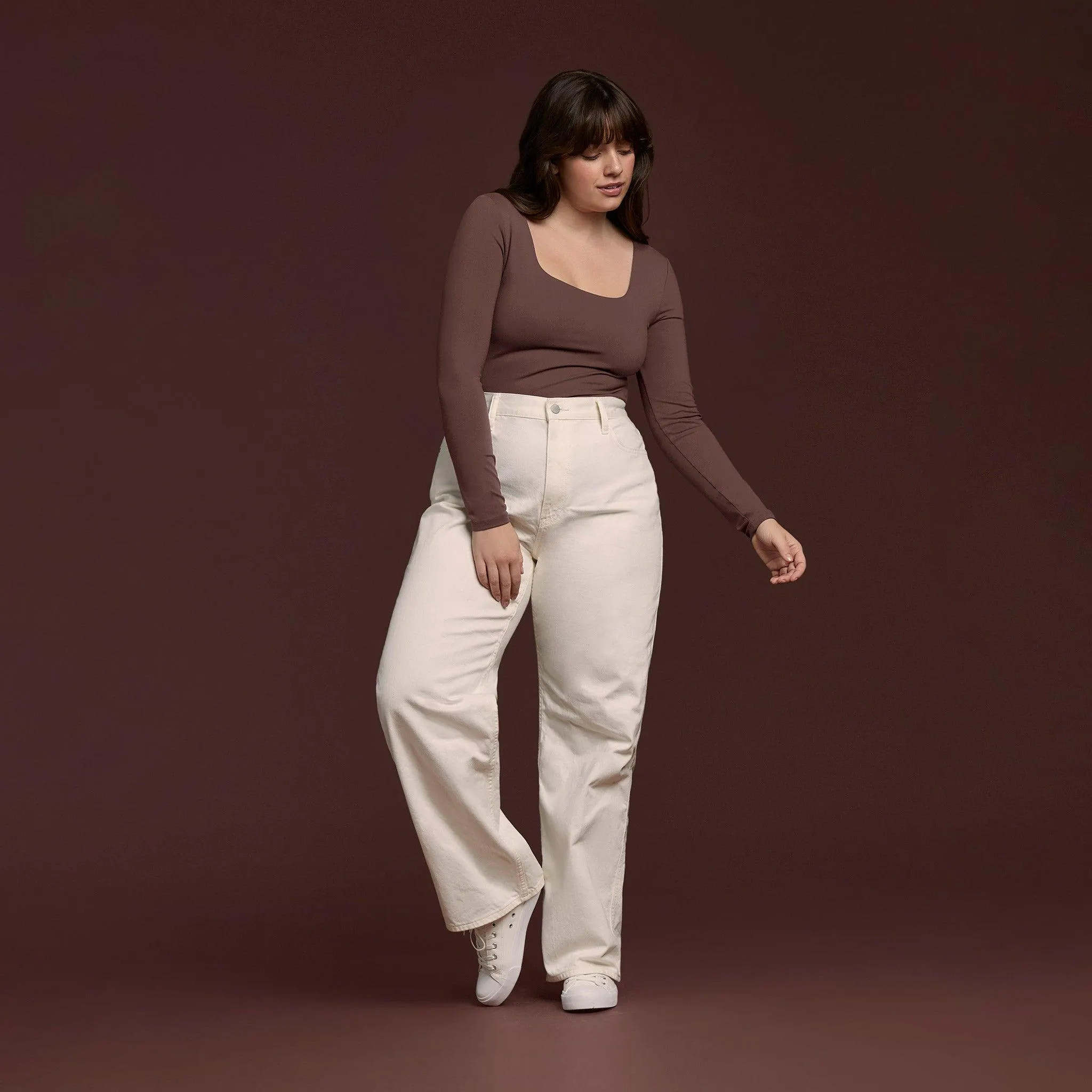 Women's Square Neck Bodysuit - Coffee - nuuds | nuuds