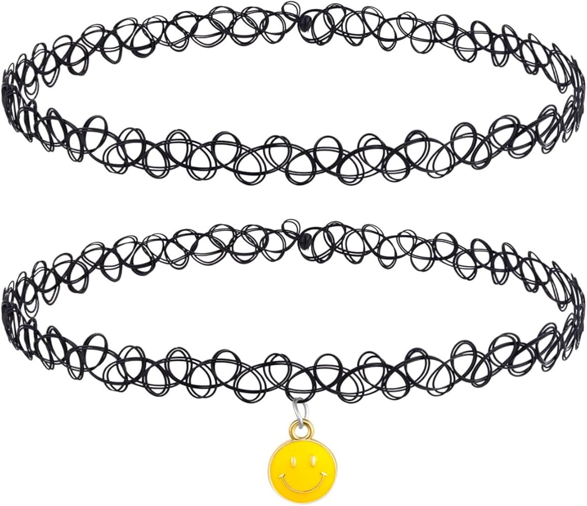 BodyJ4You 2PC Tattoo Choker Necklace - 90s Choker Necklace Women - 2000s Y2K Black Chokers Rainbo... | Amazon (US)