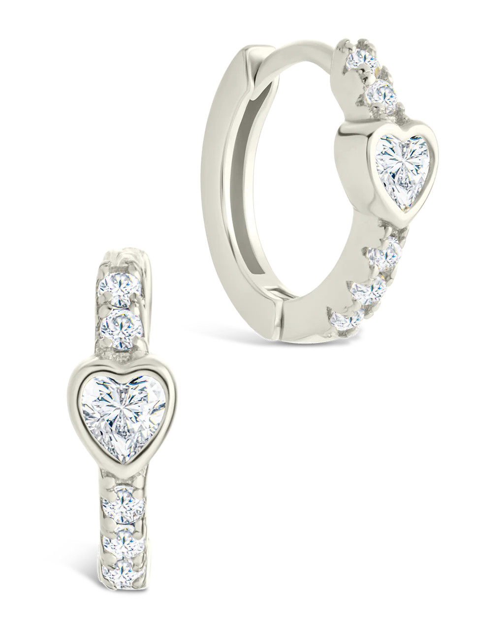 Sterling Silver Heart Cut Bezel Set Huggie Hoop Earrings | Sterling Forever