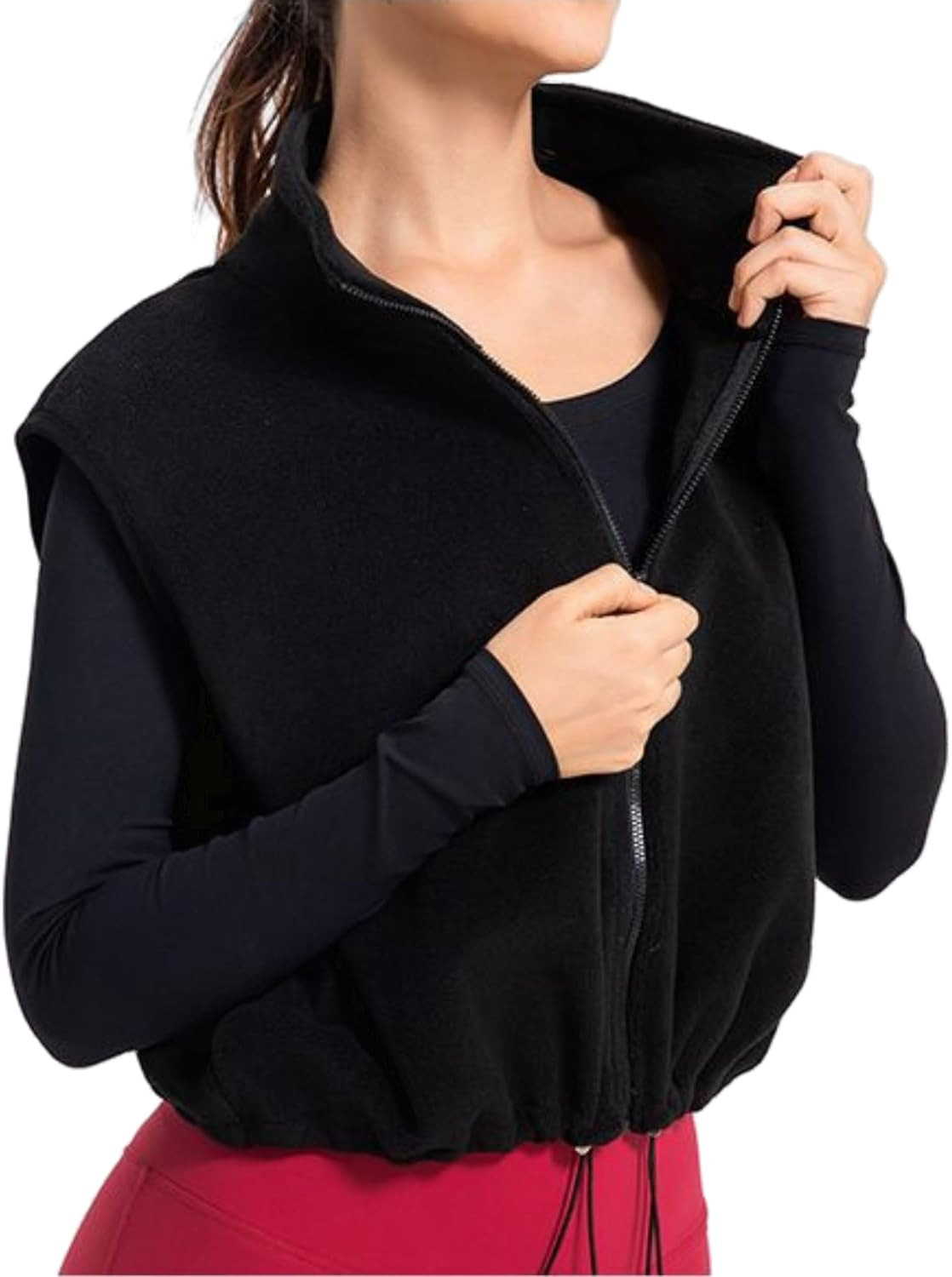 Unilexi Womens Full Zip Fleece Vest Stand Collar Sherpa Crop Sleeveless Coat Zipper Fitness Vest | Amazon (US)