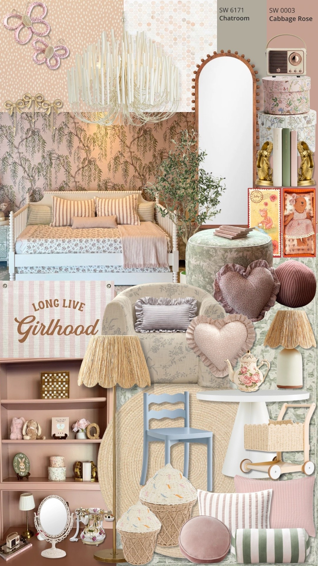 A pink, whimsical dream for my girl 💕
Linking everything from paint + tile to our furniture finds ✨

ROOM DETAILS & PAINT BELOW! 👇 
🎨 Pink Paint: Sherwin Williams Cabbage Rose
🎨 Green Paint: Sherwin Williams Chatroom
🧱 Tile: Penny Lane – Artistic Tile
🛏 Wallpaper Bed Wall: Philip Jeffries Whispering Willows (Pink)
Wallpaper rest of the room: Serene Wallcoverings, color: Speckle plaster 

✨ Side tables & not tagged decor: HomeGoods + Hobby Lobby

#LTKmomlife #LTKHome #LTKKids