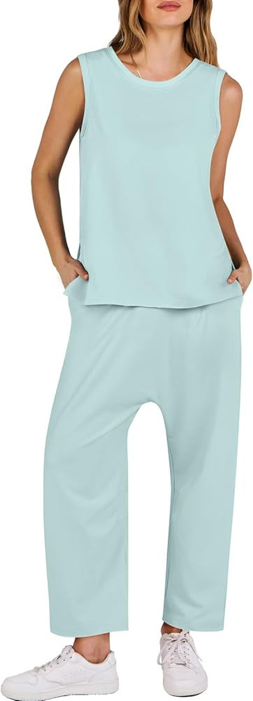 ANRABESS Womens Two Piece Outfits Sleeveless Top & Harem Cropped Pants Matching Lounge Summer Set... | Amazon (US)