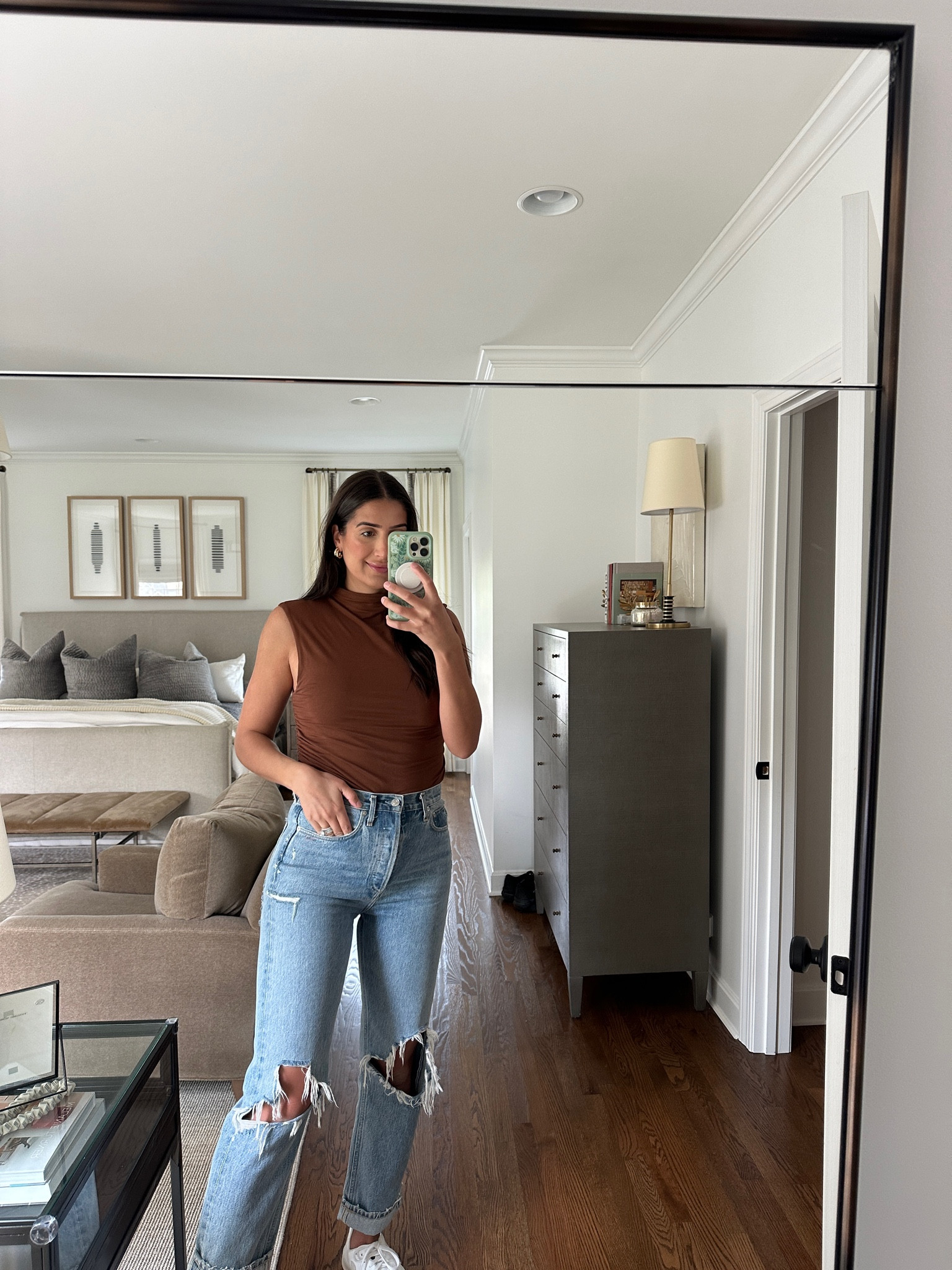 Ruched top from target fashion, only $18 wearing a medium (comes in black and olive green too!). 

#LTKfindsunder50