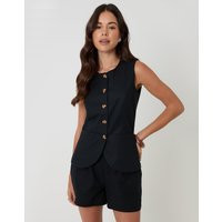 Threadbare Linen Blend Longline Waistcoat in Black | Threadbare UK
