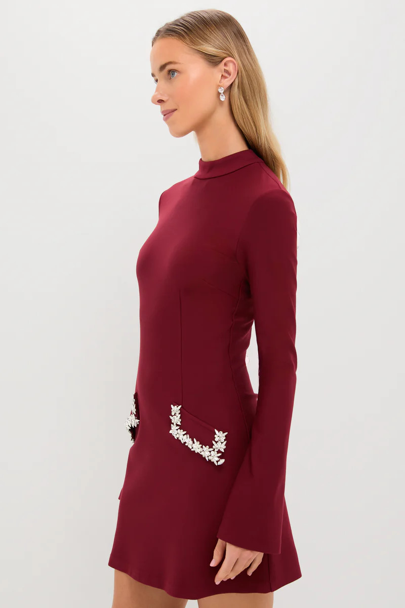 Oxblood Embellished Long Sleeve Bronwyn Mini Dress | Tuckernuck (US)