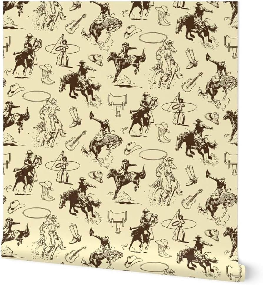 Spoonflower Peel & Stick Wallpaper 12ft x 2ft - Cowboy Cowgirl Horse Lovers Horses Bronc Riding R... | Amazon (US)