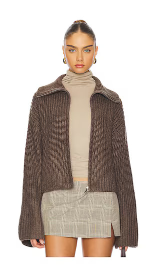 Patrizia Zip Sweater in Chocolate Brown | Revolve Clothing (Global)