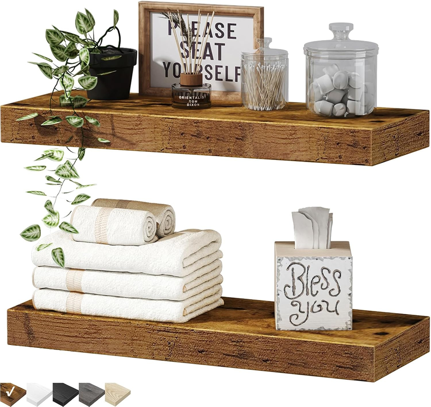 QEEIG Bathroom Floating Shelves for Wall Mounted Shelf Over Toilet Farmhouse Home Decor Display S... | Amazon (US)