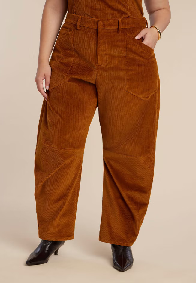 Corduroy Barrel Leg Pants | Eloquii