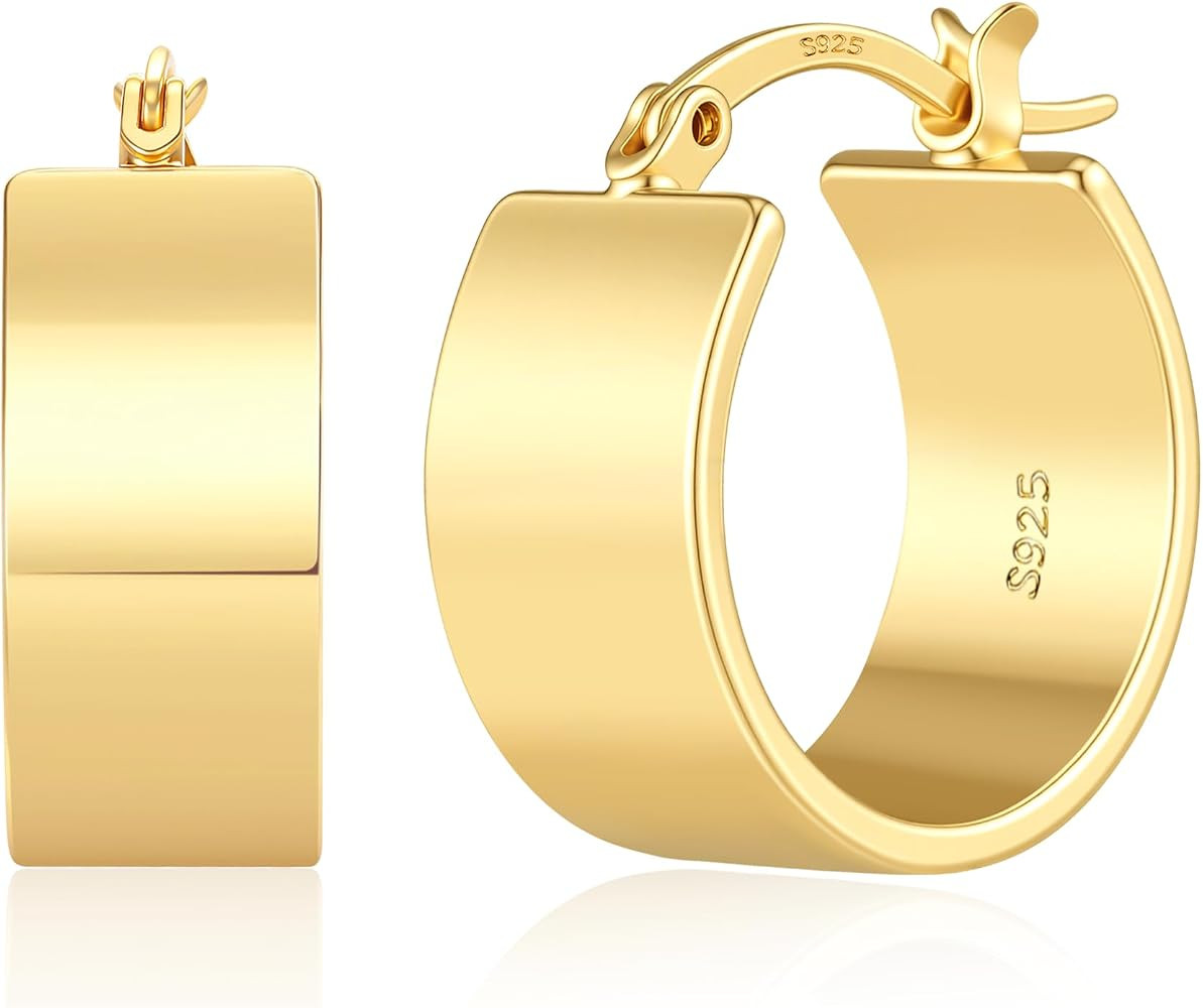Senteria 10mm Wide Chunky Gold Hoop Earrings Hypoallergenic 925 Sterling Silver Post Hoop Earring... | Amazon (US)