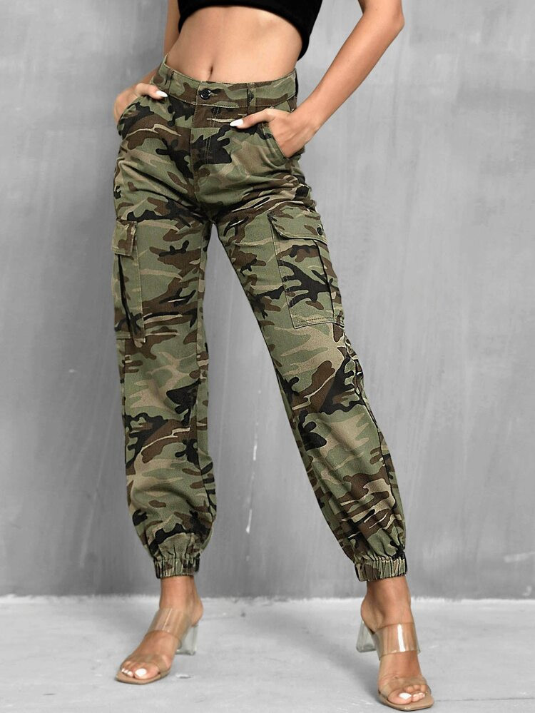 Camo Print Flap Pocket Side Jogger Jeans | SHEIN